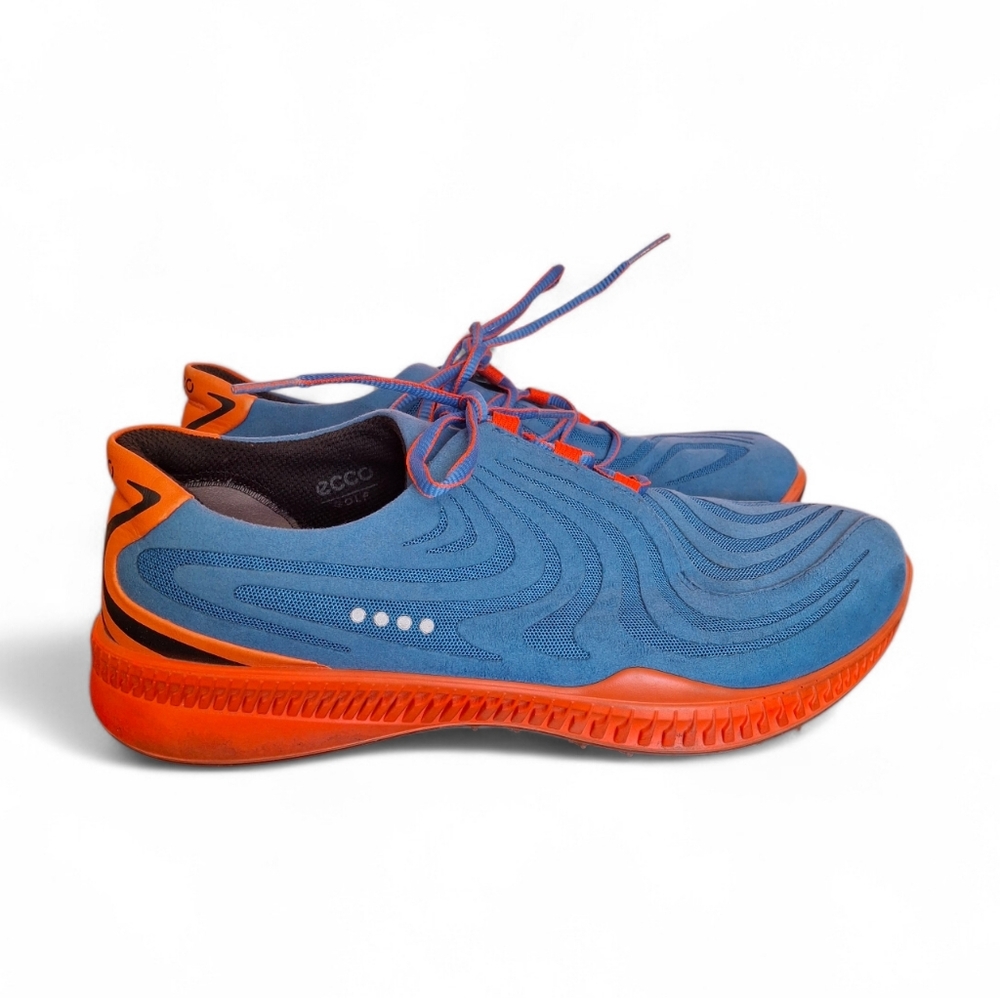 ECCO Mens S-Drive Spikeless Golf Leather Shoe Blue Orange Colorway HTF